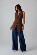 Sleeveless Wrap VEST -BROWN
