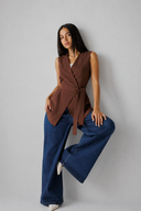 Sleeveless Wrap VEST -BROWN
