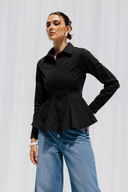 WAIST-FIT LINEN SHIRT -BLACK