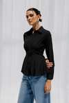 WAIST-FIT LINEN SHIRT -BLACK