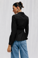 WAIST-FIT LINEN SHIRT -BLACK
