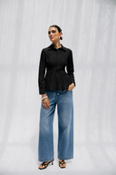 WAIST-FIT LINEN SHIRT -BLACK