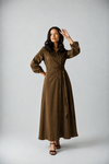 LUXE TIE-WAIST DRESS -BROWN