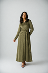LUXE TIE-WAIST DRESS -OLIVE