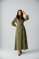 LUXE TIE-WAIST DRESS -OLIVE