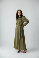 LUXE TIE-WAIST DRESS -OLIVE