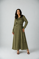 LUXE TIE-WAIST DRESS -OLIVE