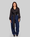 WRAPPED SATIN BLOUSE-BLACK