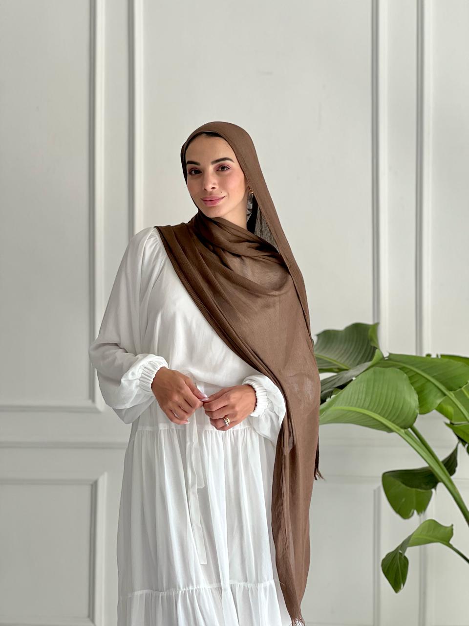 CRINKLE MODAL SCARF-BROWN