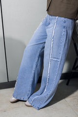 WIDE LEG DISTRESSED TROUSERS -LIGHT BLUE