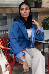 CROPPED DENIM JACKET-BLUE