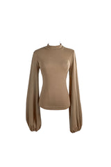 PUFFY SLEEVES TOP -BROWN