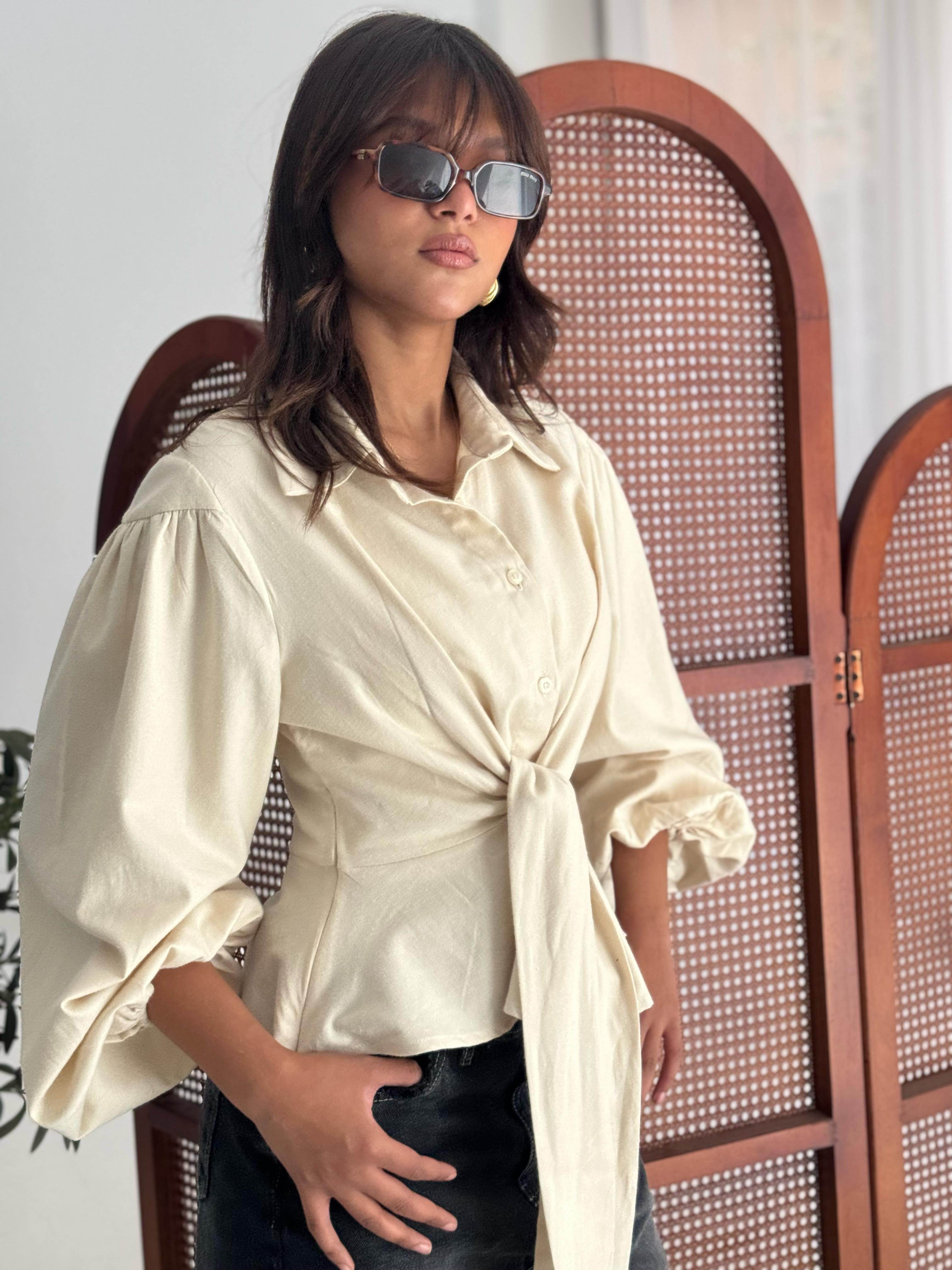 PUFFY Sleeves Blouse-BEIGE