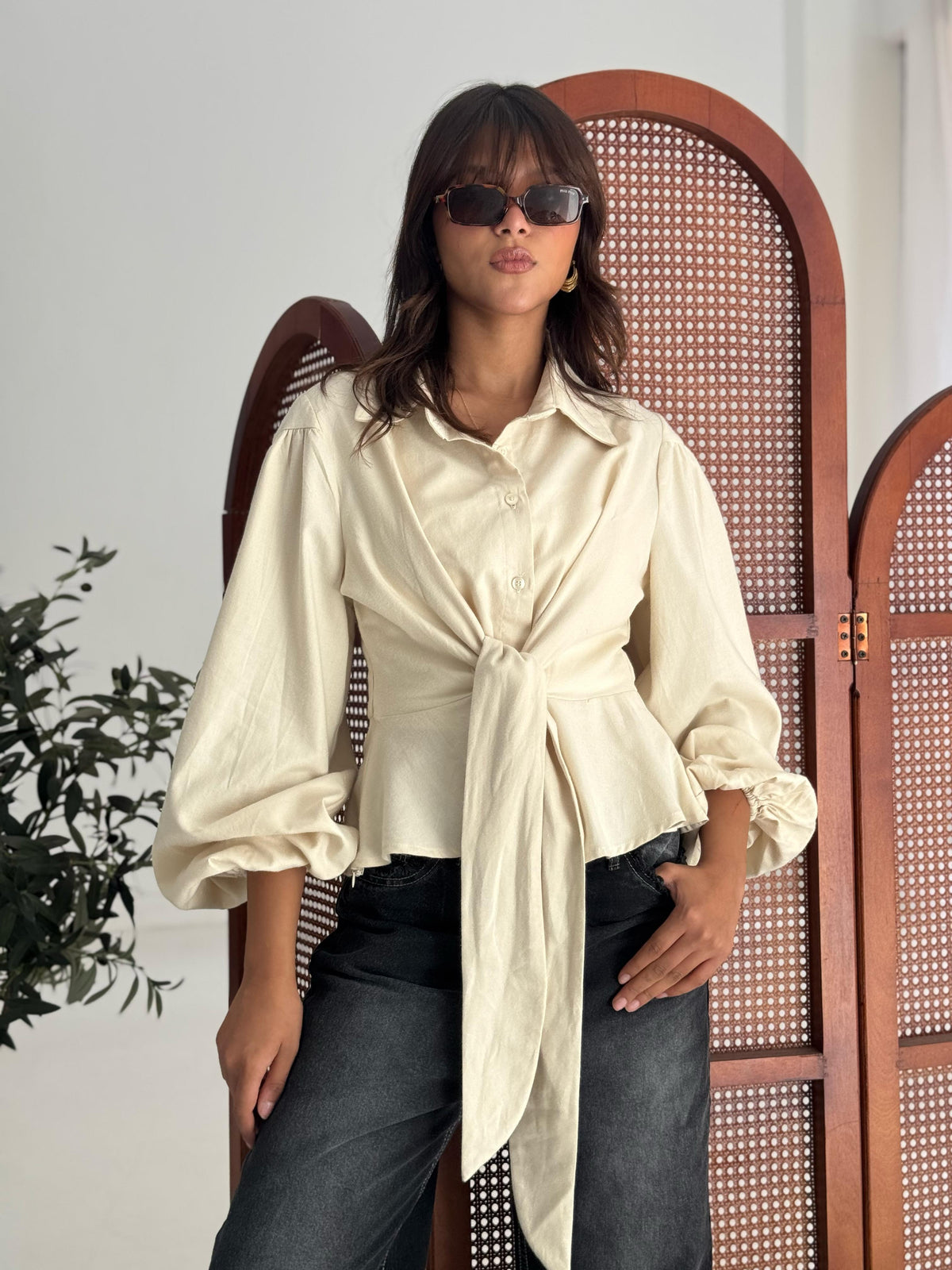 PUFFY Sleeves Blouse-BEIGE