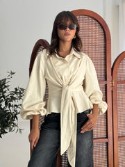 PUFFY Sleeves Blouse-BEIGE