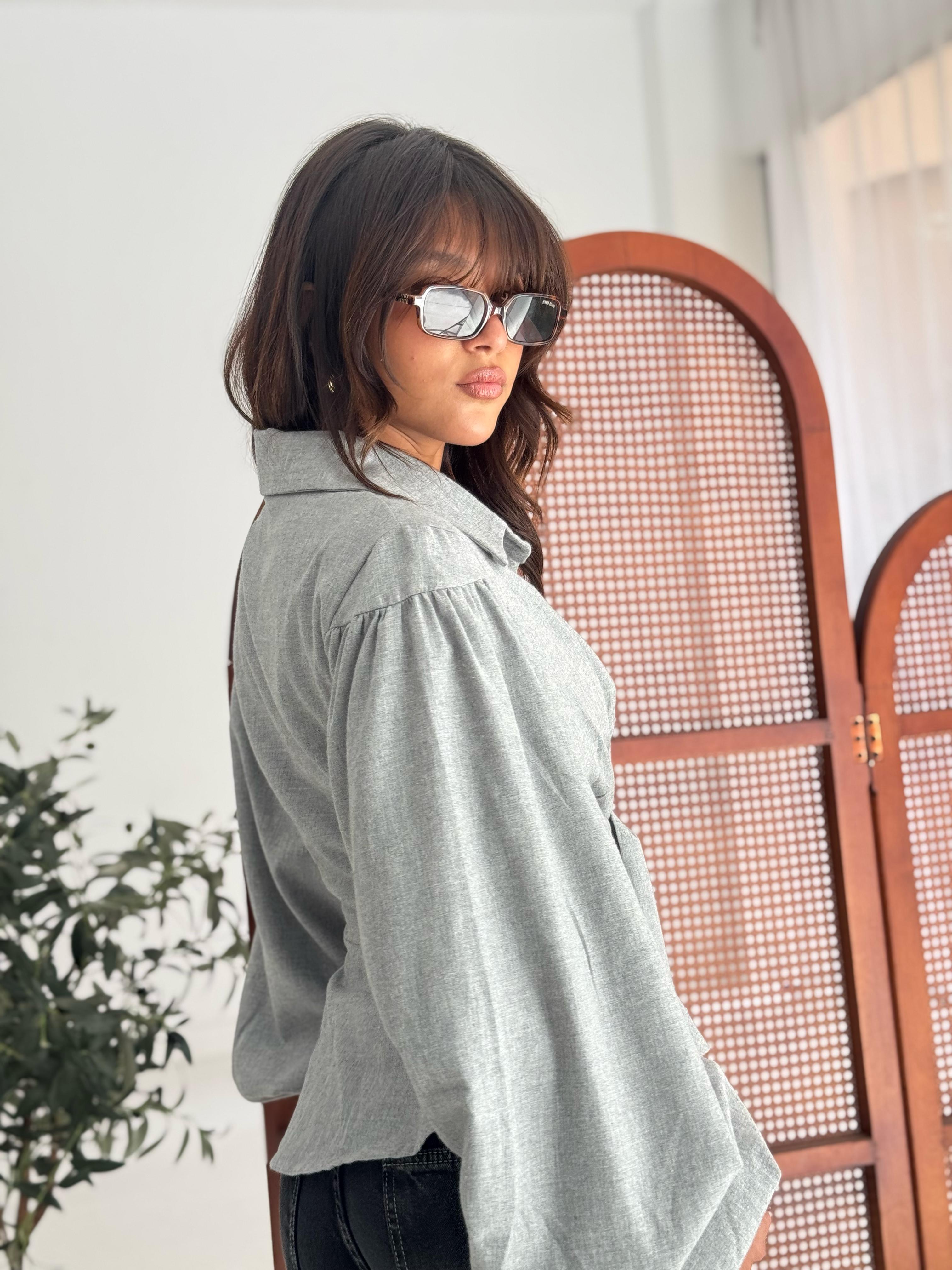 Puffy Sleeves Blouse-gray