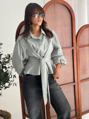 Puffy Sleeves Blouse-gray