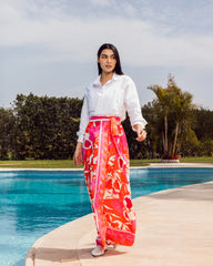 PRINTED WRAPPED SATIN SKIRT-FOSHIA