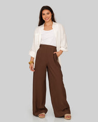 plain wide leg pants-BROWN