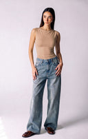 FULL LINED SLEEVELESS BASIC TOP -CAFE