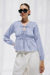 Smocked Tie-Front Blouse -BABY BLUE