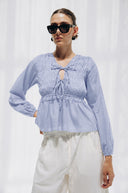 Smocked Tie-Front Blouse -BABY BLUE