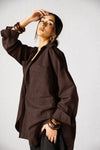 PURE LINEN OVERSIZED SHIRT -BROWN