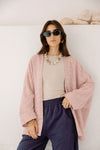 STRIPED LINEN KIMONO -ROSE