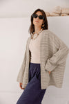 STRIPED LINEN KIMONO -OLIVE