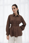 STRIPED LINEN SHIRT -brown