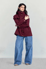 Utility Drawstring Waist Jacket -MAROON