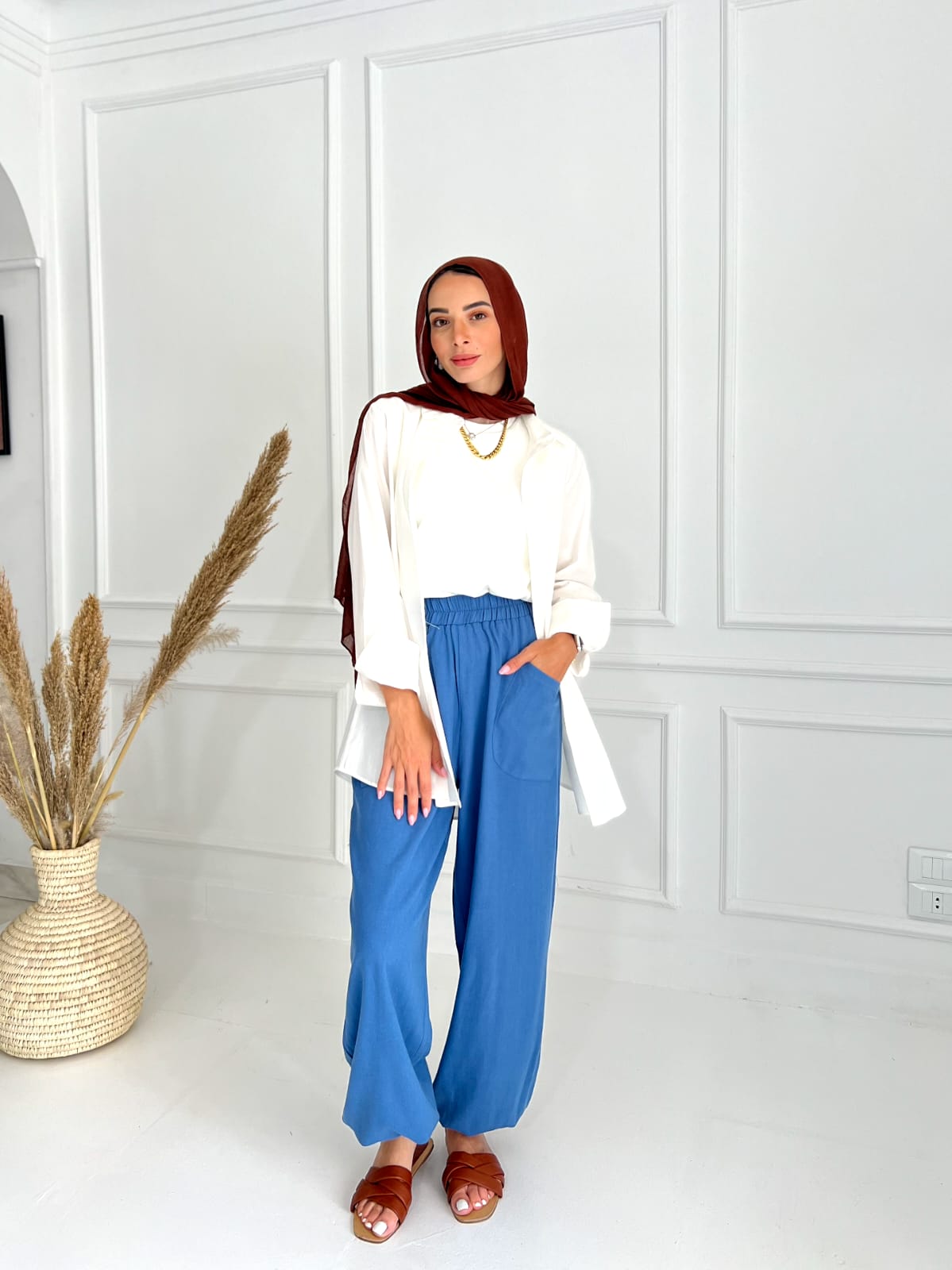 PURE LINEN PANTS-BLUE