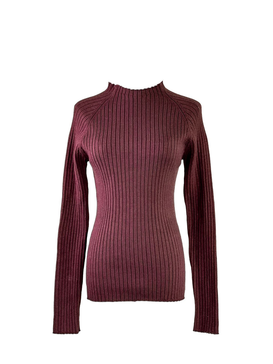 BASIC RIBBED KNIT TOP - BURGANDY – Pistage