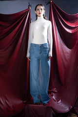 STRASS HIGH WAIST STRAIGHT PANT-LIGHT BLUE