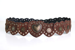 STUDDED METAL HEART BELT-BROWN