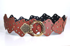 STUDDED METAL BELT -BROWN