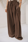 Wide-Leg Drawstring Pants -BROWN