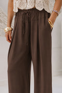 Wide-Leg Drawstring Pants -BROWN
