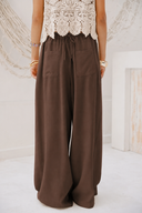 Wide-Leg Drawstring Pants -BROWN