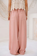 Wide-Leg Drawstring Pants -NUDE