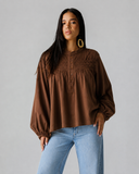 Soft Gathered Blouse -BROWN