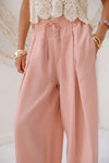 Wide-Leg Drawstring Pants -NUDE