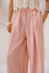 Wide-Leg Drawstring Pants -NUDE