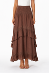 LINEN LACE TIERED SKIRT BROWN