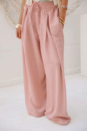 Wide-Leg Drawstring Pants -NUDE