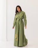 flowered print shirt dress-OLIVE