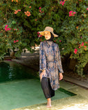 long wrapped nylon printed top-BLUE BLACK