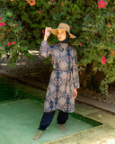 long wrapped nylon printed top-BLUE BLACK