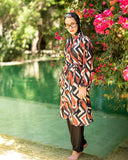 long wrapped nylon printed top-BLACK