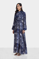 FLOWY MARBLE DRESS -DARK BLUE